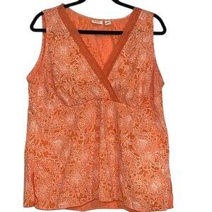 Cato Orange Floral Sleeveless Blouse With Lace Trim Womens L Polyester
